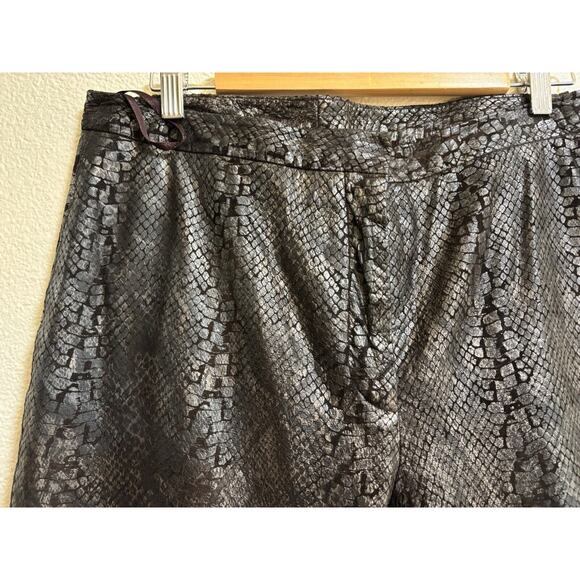 INC Women’s Brown 100% Leather Pants Size 12 Lined Flared Textured Scales - Picture 4 of 13